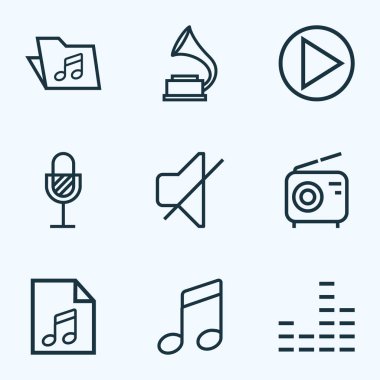 Multimedya özetliyor ayarlayın. Daire, fonograf, kablosuz ve diğer öğeleri koleksiyonu. Ayrıca radyo listesi, müzik gibi simgeler içerir.