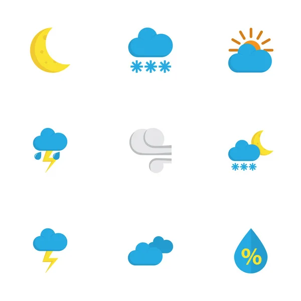 Nature Flat Icons Set. Raccolta di tempesta, il flash, gelido e altri elementi. Include anche simboli come sole, gelo, gelo . — Vettoriale Stock
