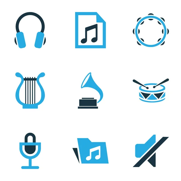 Multimedia gekleurde pictogrammen Set. Collectie van Playlist, tamboerijn, grammofoon en andere elementen. Ook symbolen zoals grammofoon, Mic, Dossier. — Stockvector