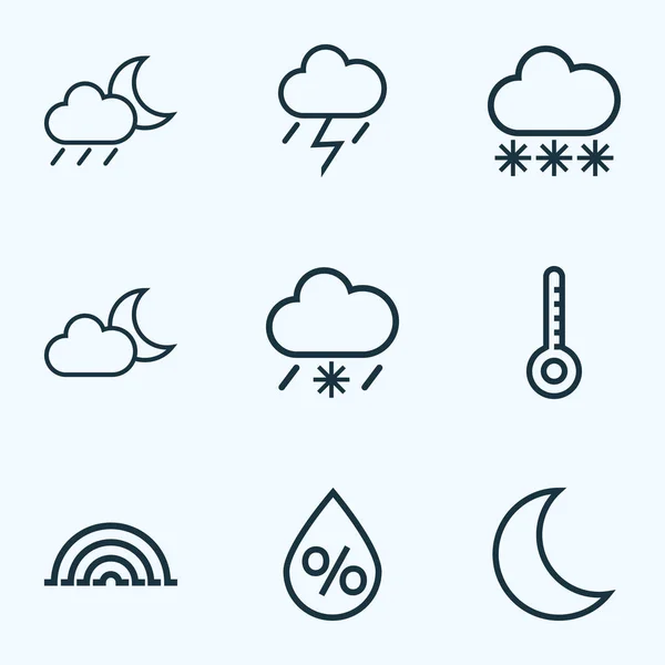 Clima Outlines Set. Raccolta di notte, tempesta, goccia e altri elementi. Include anche simboli come chiaro di luna, tempesta, nevoso . — Vettoriale Stock