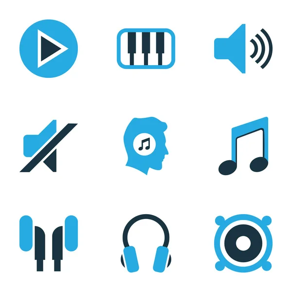 Multimedia gekleurde pictogrammen Set. Collectie van de spreker, spelen, muziekliefhebber en andere elementen. Ook symbolen zoals megafoon, Volume, knop. — Stockvector