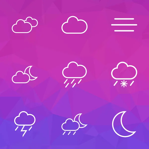 Conjunto de esquemas climáticos. Colección de lluvia nevada, nublado, tormenta de lluvia y otros elementos. También incluye símbolos como lluvia, llovizna, noche . — Archivo Imágenes Vectoriales