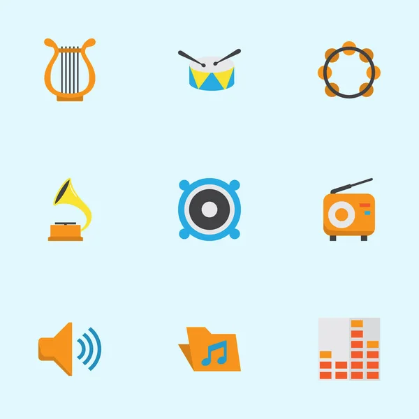 Audio Flat Icons Set. "Collection Of Controlling, Sonata, Broadcasting And Other Elements". Also Includes Symbols such as Megaphone, Voice, Loudspeaker . — стоковый вектор