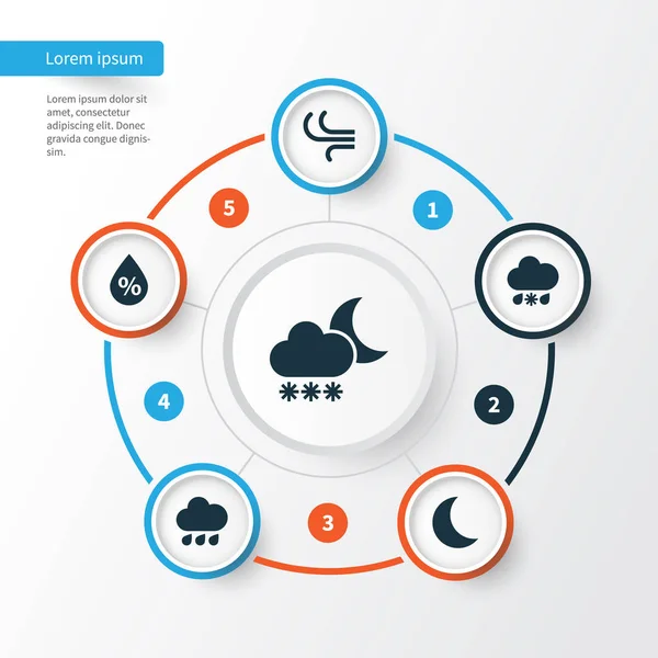 İklim Icons Set. Meltem, Moon, yağmurlu ve diğer öğeleri koleksiyonu. Ayrıca hava, Rüzgar, ay ışığı gibi simgeler içerir.