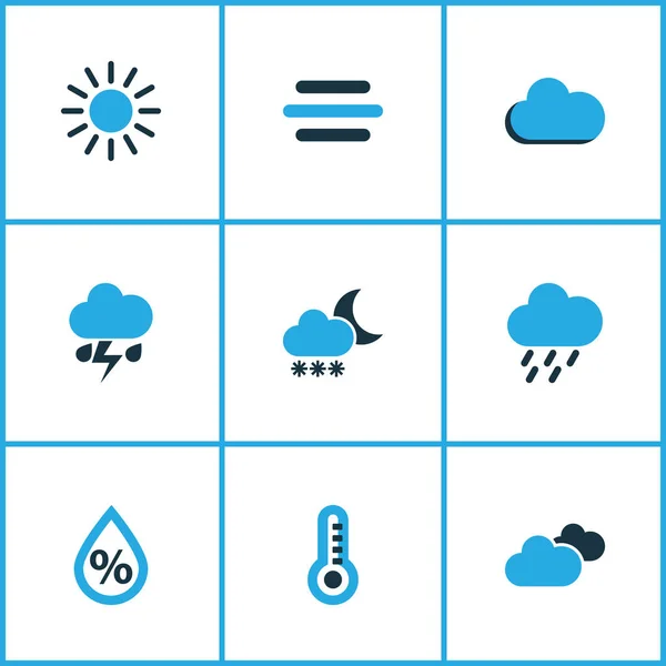 Climate Colored Icons Set. Collection Of Blizzard, Fog, Cloudy Sky And Other Elements. Also Includes Symbols Such As Cloud, Rainstorm, Weather. — Stock Vector