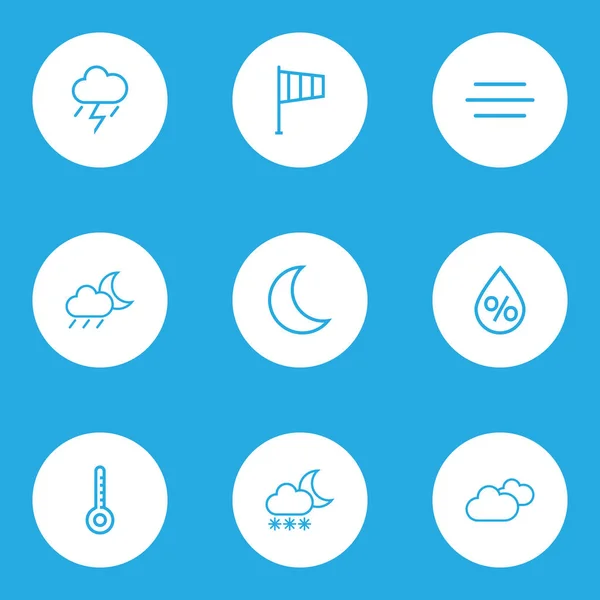 Climate Outlines Set. Collection Of Windsock, Drop, Rainstorm And Other Elements. Also Includes Symbols Such As Line, Thermostat, Thunderstorm. — Stock Vector