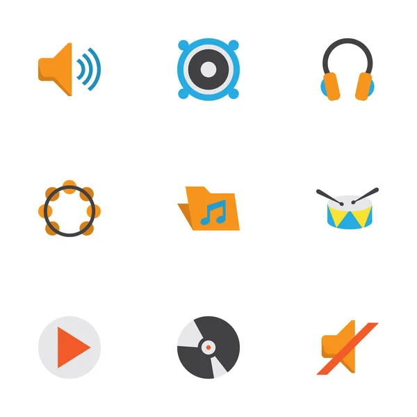 Muziek platte Icons Set. Collectie van ritme, rust, luidspreker en andere elementen. Ook symbolen zoals rust, Dj, megafoon. — Stockvector