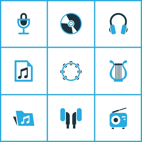 Audio Colored Icons Set. Collection Of Headset, Playlist, Microphone And Other Elements. Also Includes Symbols Such As Earmuff, Playlist, Cd. — Stock Vector