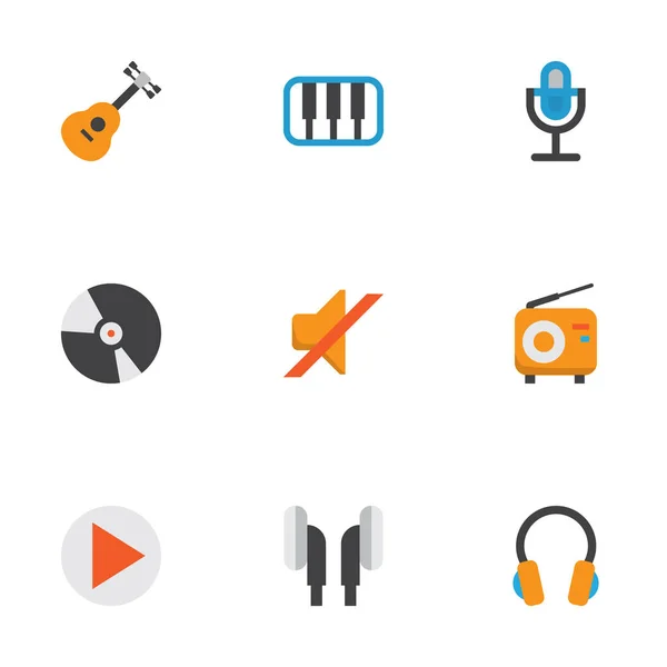 Multimedia Flat Icons Set. Collection Of Karaoke, Broadcasting, Pianoforte And Other Elements. Also Includes Symbols Such As Begin, Button, Quiet. — Stock Vector