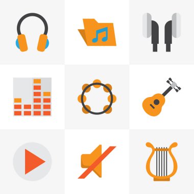 Müzik düz simgeler kümesi. Toplama Sonata, düğme, kontrol ve diğer öğeler. Ayrıca kulaklık, ses, Filarmoni gibi simgeler içerir.