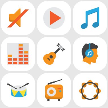 Ses düz simgeler kümesi. Erkek, sessiz, akustik ve diğer öğeleri koleksiyonu. Ayrıca erkek, enstrüman, müzik gibi simgeler içerir.