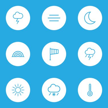 Doğa Ana hatlarıyla küme. Rüzgar, ay, güneş ve diğer öğeleri koleksiyonu. Ayrıca güneş, yıldırım, sıcaklık gibi simgeler içerir.