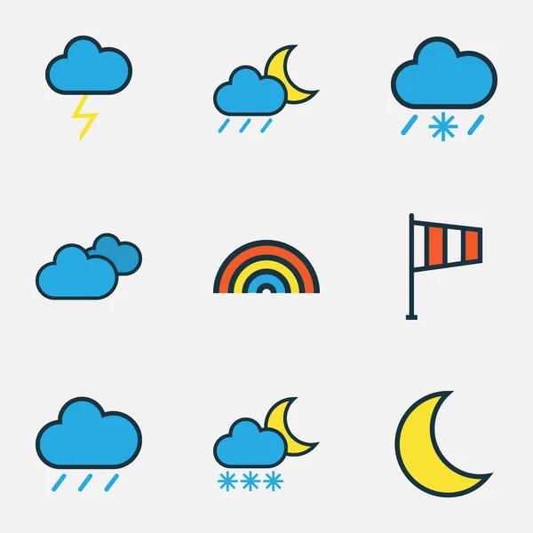 Conjunto de contornos de colores meteorológicos. Colección de Lunar, Cloudburst, Ave y otros elementos. También incluye símbolos tales como congelación, lunar, clima . — Vector de stock