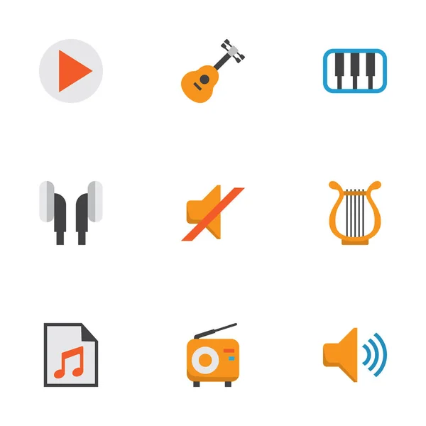 Audio Flat Icons Set. Коллекция фортепиано, кнопок, сонат и других элементов. Also Includes Symbols such as Piano, Earpiece, Play . — стоковый вектор