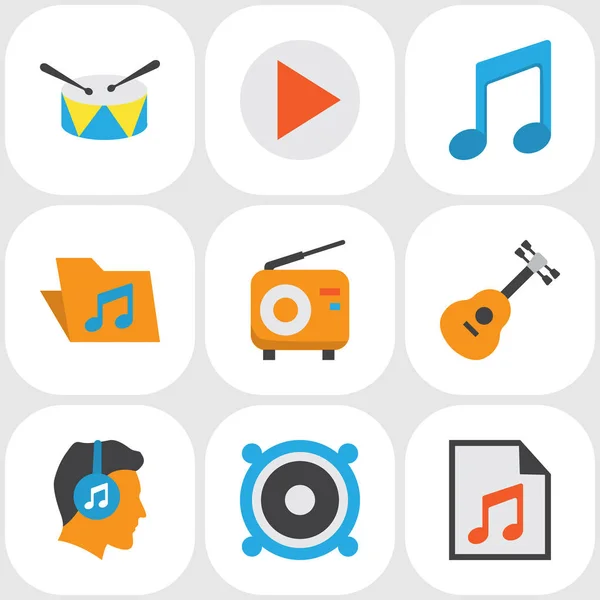 Music Flat Icons Set. Collection Of Male, Button, Band Elements. Also Includes Symbols Such As Portfolio, List, Play. — Stock Vector