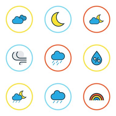 Hava renkli anahatlar küme. Ay, rüzgarlı topluluğu, gökkuşağı ve diğer öğeleri. Yağmur bulutu, Hail, fırtına gibi semboller de içerir.