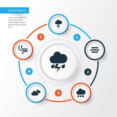 İklim Icons Set. Sis, yağmur, hava ve diğer öğeler topluluğu. Ayrıca ışık, damla, Rüzgar gibi simgeler içerir.