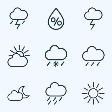 İklim özetliyor küme. Yağmur, yağmur, şimşek ve diğer öğeleri Snowy topluluğu. Ayrıca güneş, fırtına gibi nem, simgeler içerir.