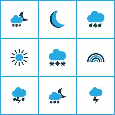 Hava renkli simgeler kümesi. Blizzard, Arc, soğuk hava ve diğer öğeleri koleksiyonu. Ayrıca soğuk kar, Blizzard, gibi simgeler içerir.