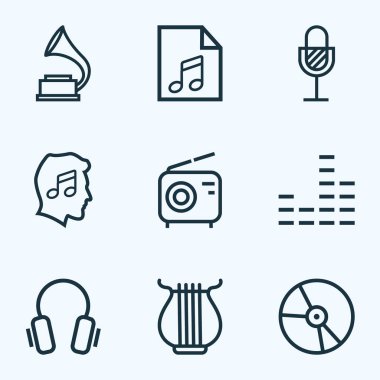 Ses özetliyor ayarlayın. Kablosuz, ekolayzer, amplifikatör ve diğer öğeleri koleksiyonu. Ayrıca oyun, gramofon, sevgilisi gibi simgeler içerir.