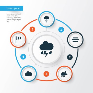 İklim Icons Set. Flash, pus, gece ve diğer öğeleri koleksiyonu. Ayrıca Vane, ışık, bulut gibi simgeler içerir.