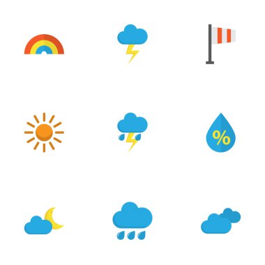 Hava düz simgeler kümesi. Yıldırım, güneş, afiş ve diğer öğeleri koleksiyonu. Da içeren sembolleri gibi sıcak, pıt, PIT yay.