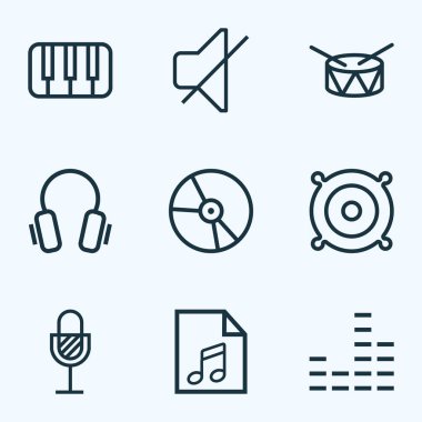 Multimedya özetliyor ayarlayın. Varil, sessiz, ekolayzır ve diğer öğeleri koleksiyonu. Ayrıca Fortepiano, hatip, kulaklık gibi simgeler içerir.