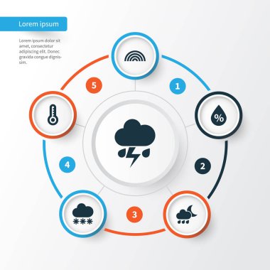 İklim Icons Set. Sıcaklık, Flash, karlı ve diğer öğeleri koleksiyonu. Ayrıca ısı, soğuk, renk gibi simgeler içerir.