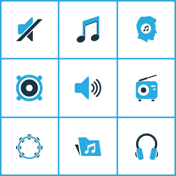 Multimedia gekleurde pictogrammen Set. Collectie van de Headset, opmerking, muziekliefhebber en andere elementen. Ook symbolen zoals Fm, muziek, Radio. — Stockvector