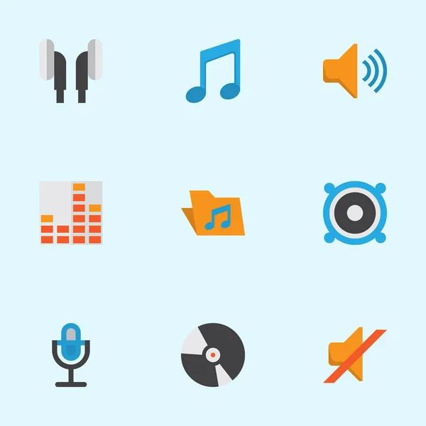 Muziek platte Icons Set. Collectie voor het beheren van de Portfolio, Karaoke, en andere elementen. Ook symbolen zoals archief, Mute, Volume. — Stockvector