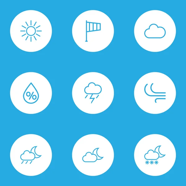 Příroda obrysy Set. Kolekce Cloud, Drop, slunce a dalších prvků. Zahrnuje také symboly, například měsíce, Blizzard, slunečno. — Stockový vektor