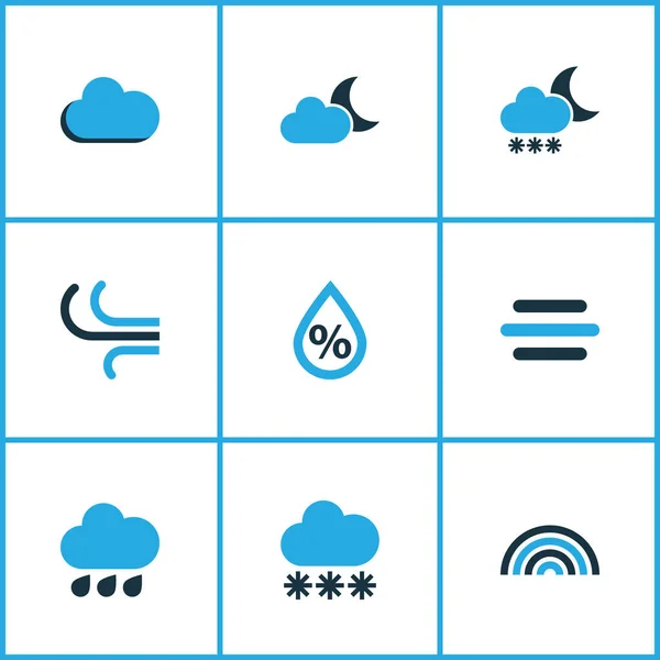 Weather Colored Icons Set. Collection Of Blizzard, Rainfall, Snowfall And Other Elements. Also Includes Symbols Such As Rainbow, Gust, Humidity. — Stock Vector