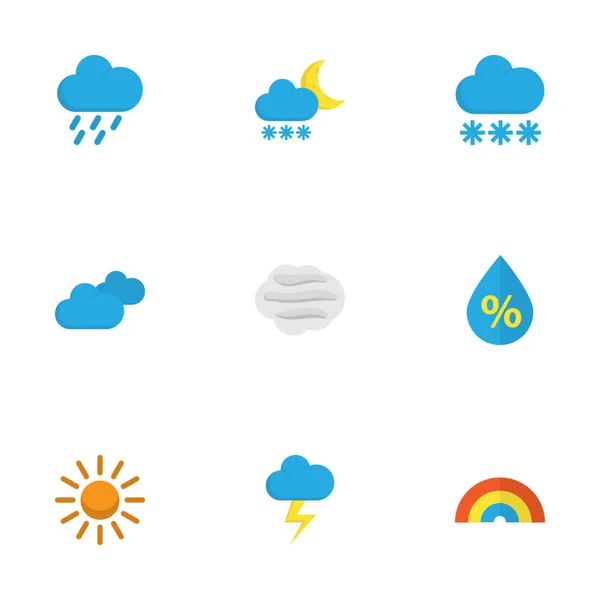 Weather Flat Icons Set. Raccolta di neve, nuvoloso, sole e altri elementi. Include anche simboli come cielo, sole, nube . — Vettoriale Stock