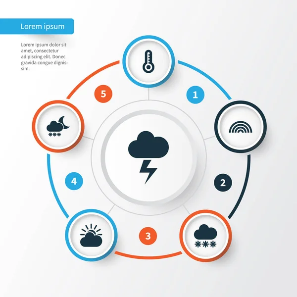Nature Icons Set. Collection Of Sun-Cloud, Colors, Snowy And Other Elements. Also Includes Symbols Such As Flash, Snowy, Outbreak. — Stock Vector