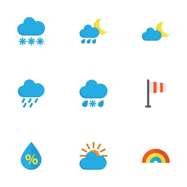 Weather Flat Icons Set. Collection Of Drop, Banner, Hailstones And Other Elements. Also Includes Symbols Such As Hailstones, Shower, Flag. — Stock Vector