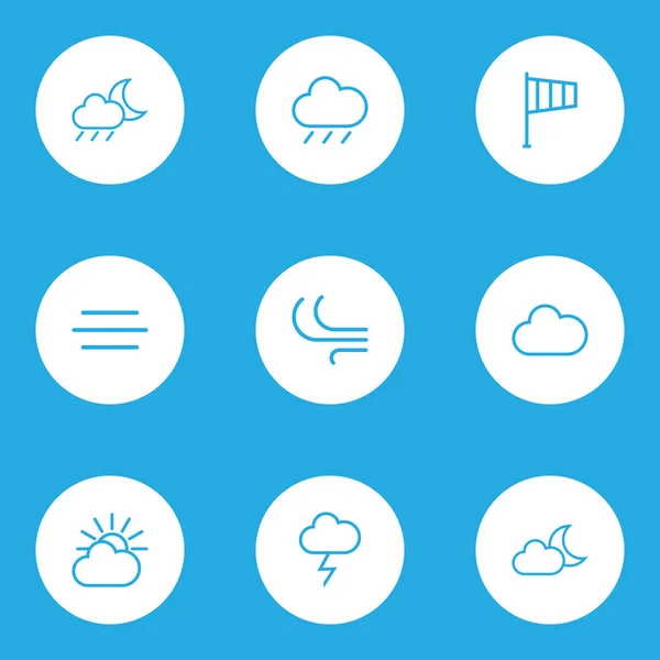 Nature Outlines Set. Collection Of Cloud Sky, Stormy, Windsock And Other Elements. Also Includes Symbols Such As Thunderstorm, Windsock, Weather. — Stock Vector