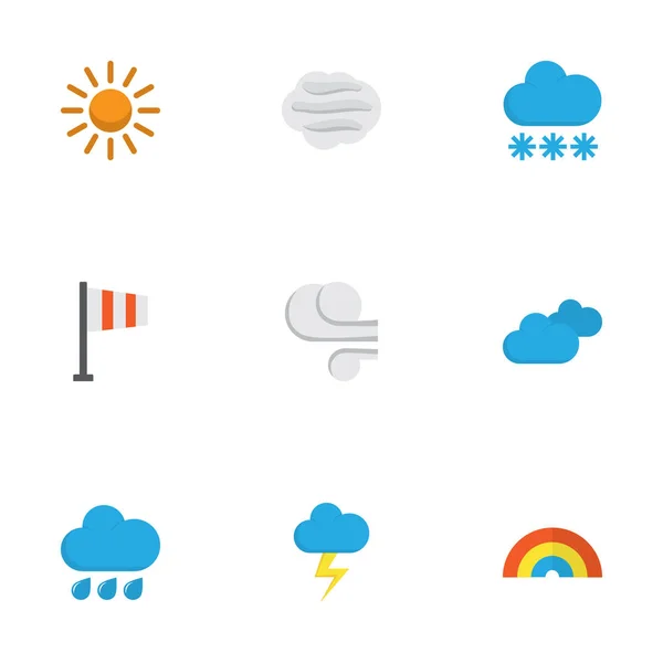自然平图标设置。风暴、 闪光灯、 雪和其他元素的集合。此外包括符号如雨、 热、 闪电. — 图库矢量图片