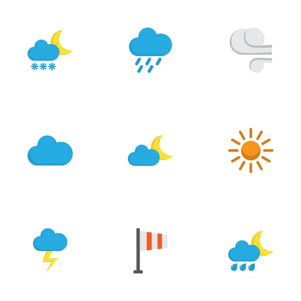 Набор плоских иконок природы. Коллекция Frosty, Cloud, The Flash and Other Elements. Also Includes Symbols such as Shower, Storm, Sunny . — стоковый вектор