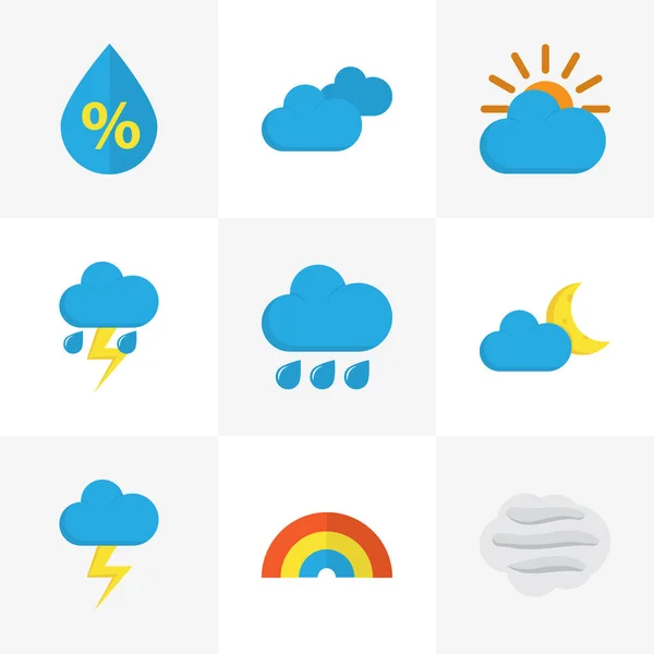 Naturaleza Conjunto de iconos planos. Colección de gota, arco, lluvia y otros elementos. También incluye símbolos como soleado, nubes, arco . — Archivo Imágenes Vectoriales