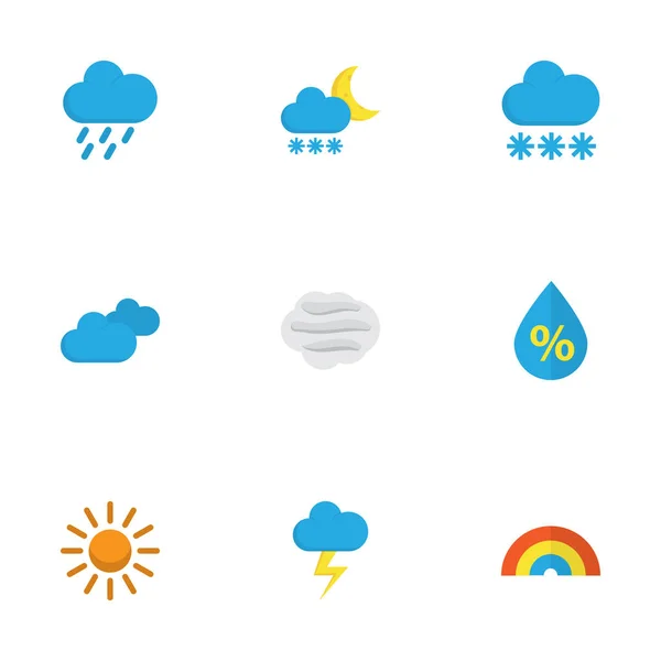 Weather Flat Icons Set. Collection Of Snow, Overcast, Sun And Other Elements. Also Includes Symbols Such As Sky, Sun, Cloud. — Stock Vector