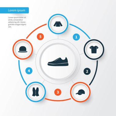 Giysi simgeler kümesi. Spor ayakkabı, fötr, rahat ve diğer öğeleri koleksiyonu. Ayrıca yelek, lastikbotlar, Casual gibi simgeler içerir.