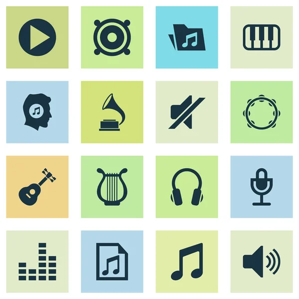 Multimedia Icons Set. Collectie van Dossier, Lyra, Prymera en andere elementen. Ook symbolen zoals grammofoon, geluid, knop. — Stockvector