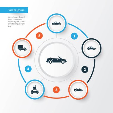 Otomatik Icons Set. Kamyon, Crossover, Tak ve diğer öğeleri koleksiyonu. Ayrıca Cabrio, Hood, fiş gibi simgeler içerir.