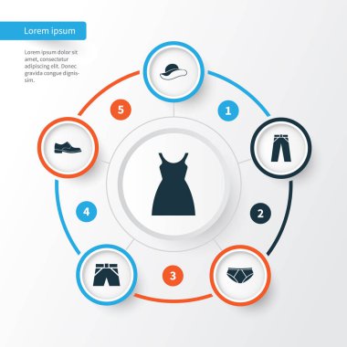 Giysi simgeler kümesi. Mayo koleksiyonu bez, külot, elbise ve diğer öğeleri. Ayrıca şapka, Ayakkabı, külot gibi simgeler içerir.