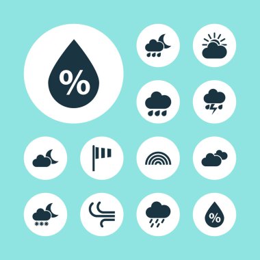Doğa Icons Set. Güneş-bulut, hava durumu, renkleri ve diğer öğeleri koleksiyonu. Ayrıca Rüzgar, bayrak, bulut gibi simgeler içerir.