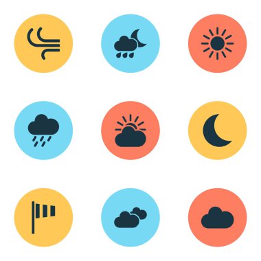 Hava Icons Set. Hava, bayrak, her gece ve diğer öğeleri koleksiyonu. Ayrıca Rüzgar, nefret, bayrak gibi simgeler içerir.