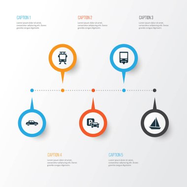 Ulaşım Icons Set. Otomobil, yol işaret, demiryolu ve diğer öğeleri koleksiyonu. Ayrıca tramvay, monoray, araba gibi simgeler içerir.