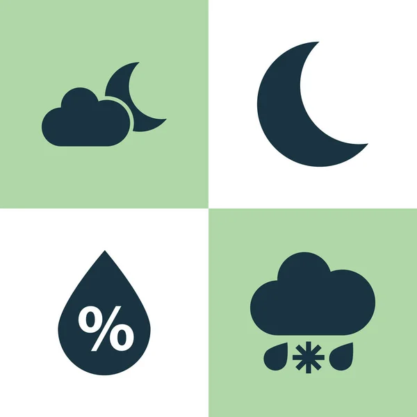 Weather Icons Set. Collection Of Moonlight, Wet, Moon And Other Elements. Also Includes Symbols Such As Moonlight, Humidity, Crescent. — Stock Vector
