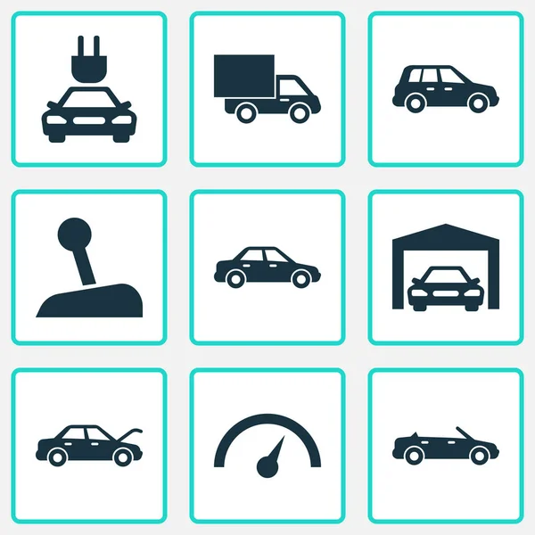 Auto Icons Set. Collectie van stekker, repareren, Stick en andere elementen. Ook symbolen zoals Hood, Crossover, Cabriolet. — Stockvector