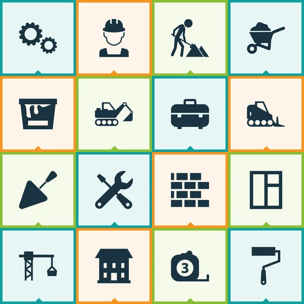 Building Icons Set. Collection Of Home, Equipment, Tractor And Other Elements. Also Includes Symbols Such As Tractor, Measure, Worker. — Stock Vector